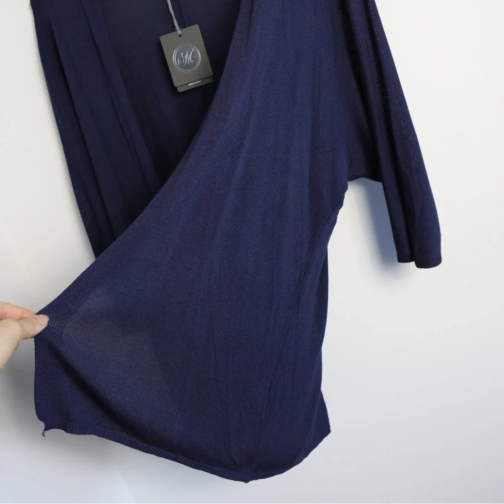 NWT Made in Italy cardigan navy new open front knit classic dark stretch L OS - Picture 5 of 9